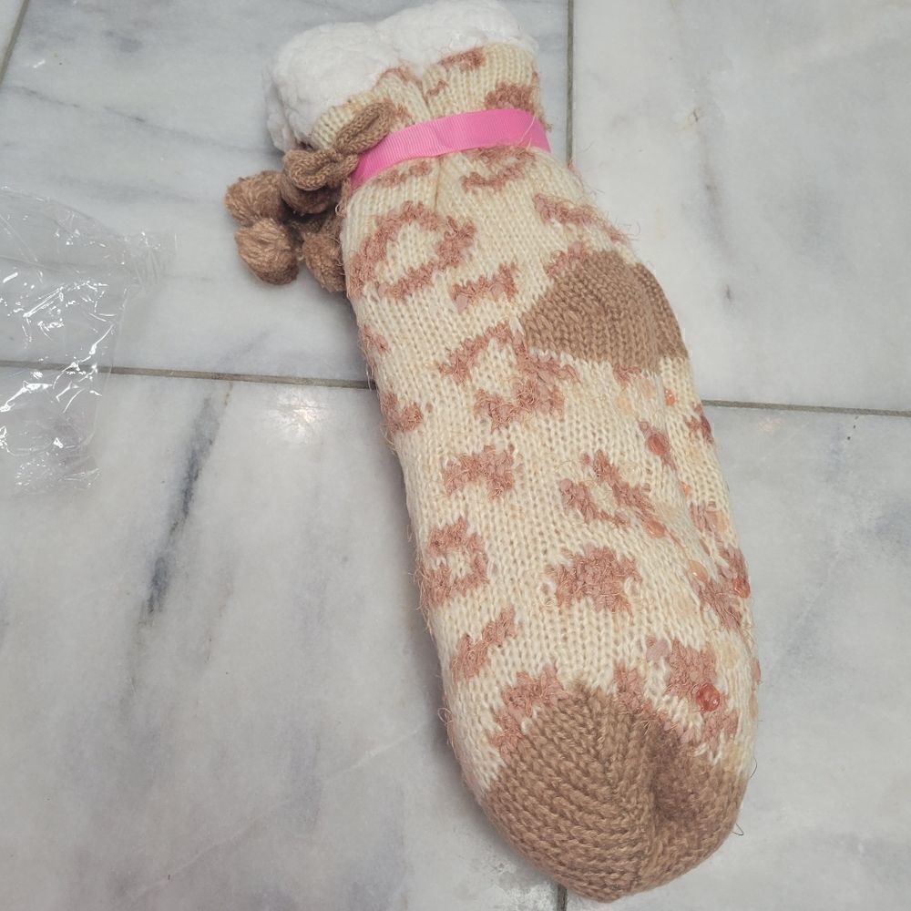 Simply Southern Soft & Cozy Camper Socks Sherpa Cuffs Lining Leopard Cream Brown